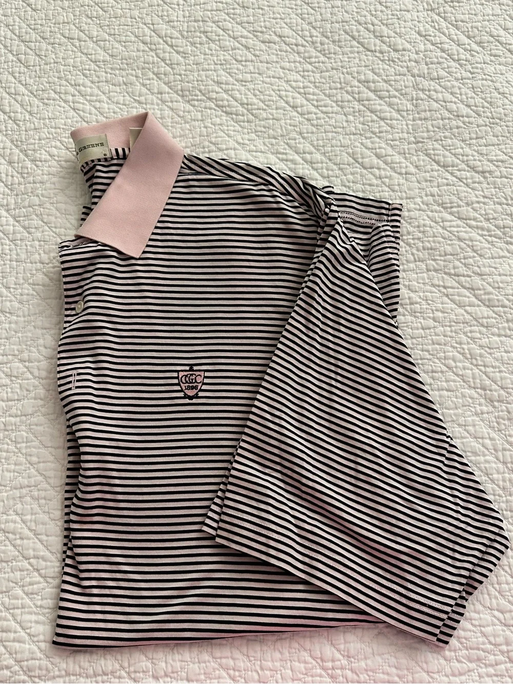 Fairway & Greene Men’s Golf Polo Pink & Navy Stripe Size XL Preppy Quiet Luxury
